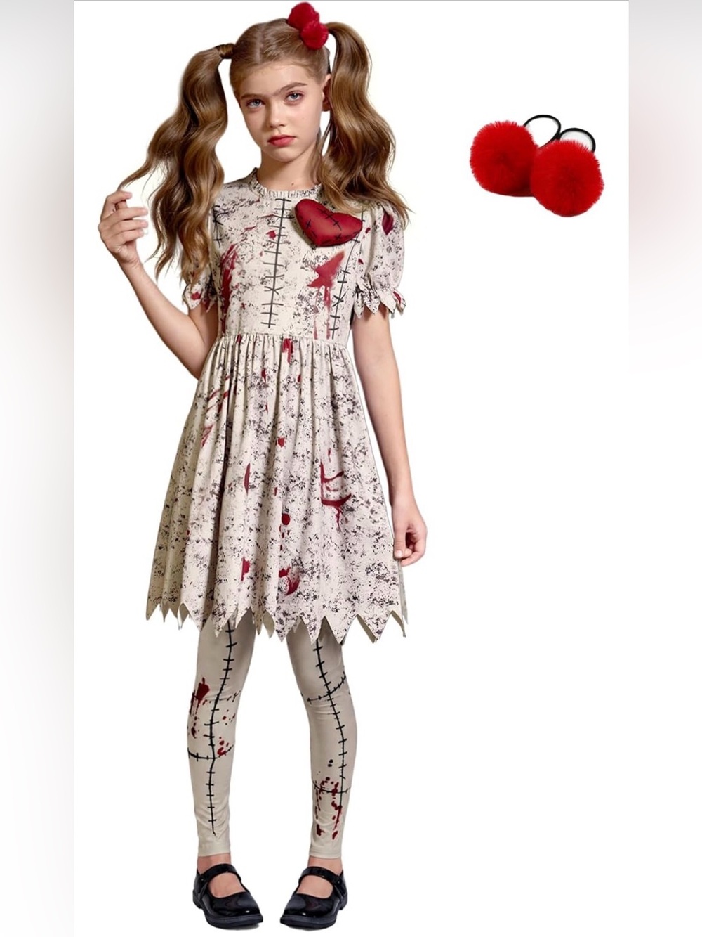 Halloween Voodoo Costume Creepy Doll Cosplay Dress Set size 5-6 years